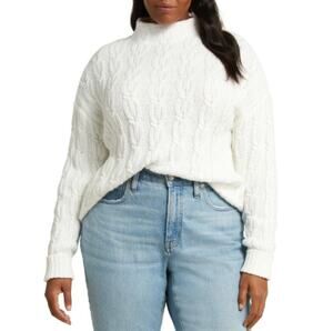 New CASLON Nordstom Women's Cable Stitch Funnel Neck Sweater Small Lightweight